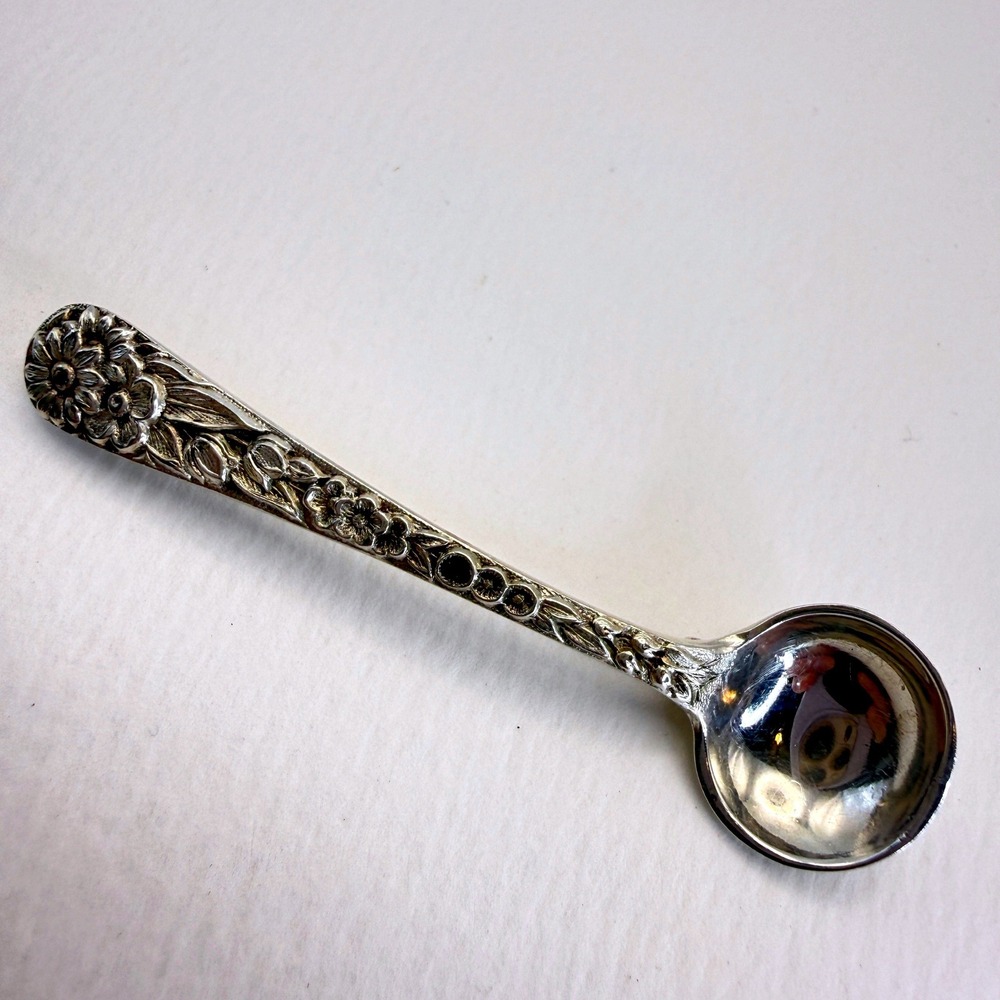 S Kirk & Son Spoon Brooch Sterling Silver Repousse Floral Vintage Baltimore